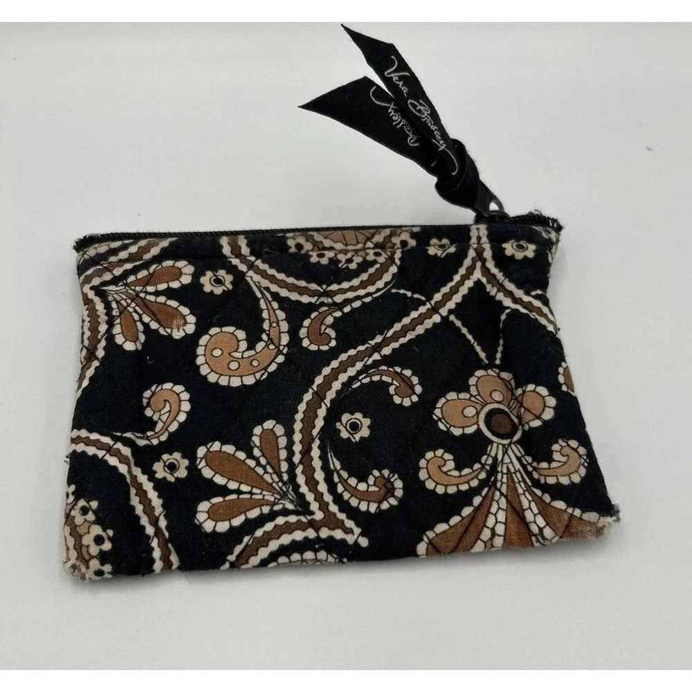 Vera Bradley Black And Brown Print‎ Zip Coin Purse Wallet Card Holder - Picture 2 of 5